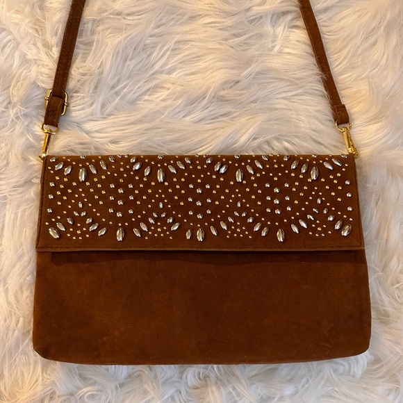 Brown faux suede beaded purse OS - Picture 2 of 5